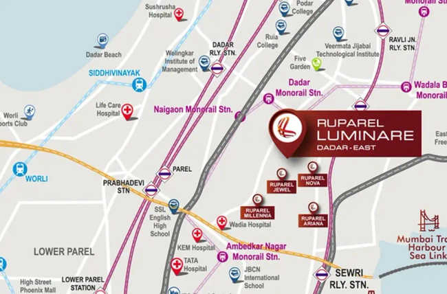 Ruparel Luminare Dadar - Location Map
