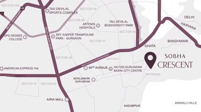 Sobha Crescent Sector 63A - Location Map