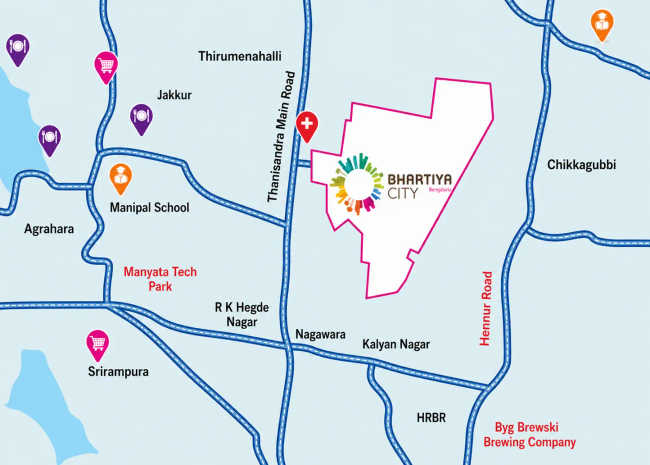 Bhartiya City Nikoo Garden Enclave Thanisandra - Location Map
