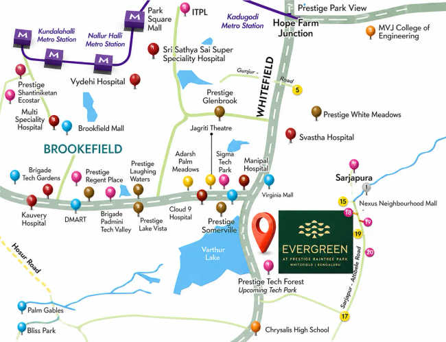 Prestige Evergreen Whitefield - Location Map