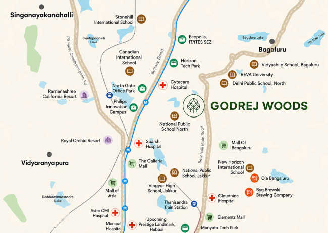 Godrej Woods Thanisandra - Location Map