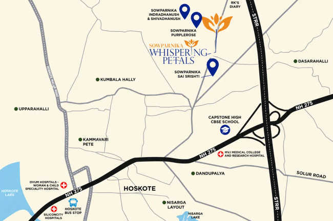 Sowparnika Whispering Petals Hoskote - Location Map