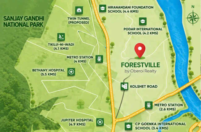 Oberoi Forest Ville Kolshet Road - Location Map