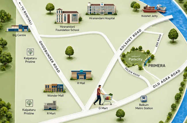 Kalpataru Primera Kolshet Road - Location Map