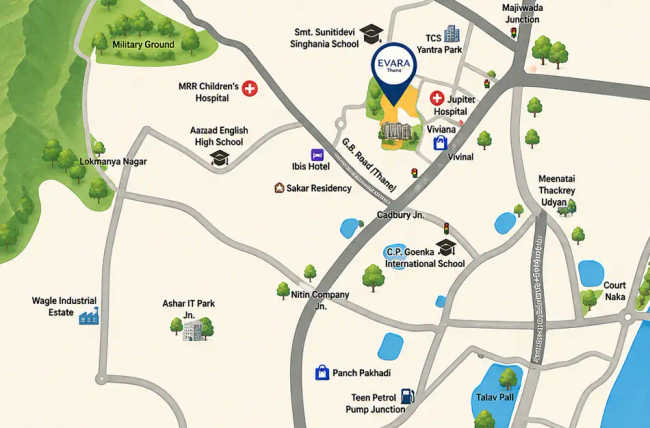L & T Evara Heights Majiwada - Location Map