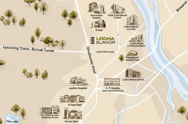 Lodha Elanor Kolshet Road - Location Map