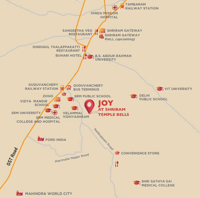 Joy at Shriram temple Bells Guduvancheri - Location Map