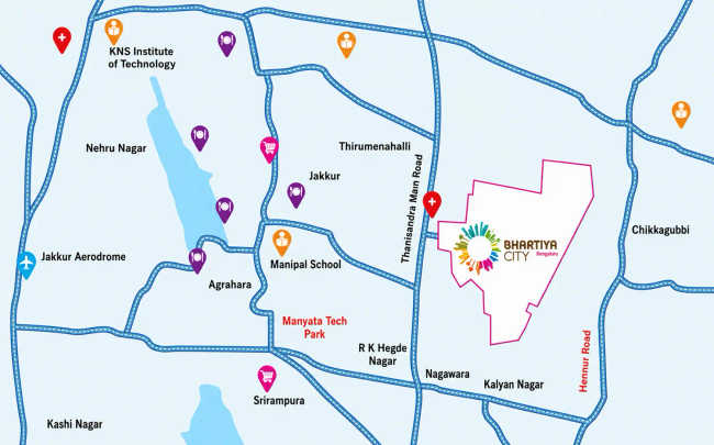 Bhartiya City Nikoo Homes Thanisandra - Location Map