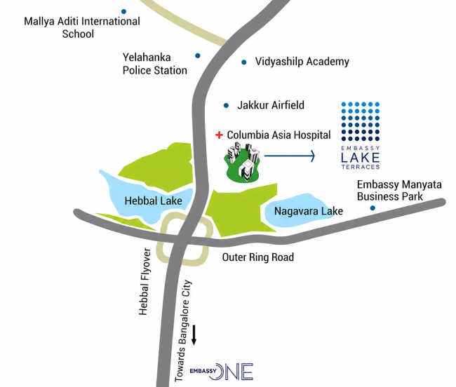 Embassy Lake Terraces Hebbal - Location Map
