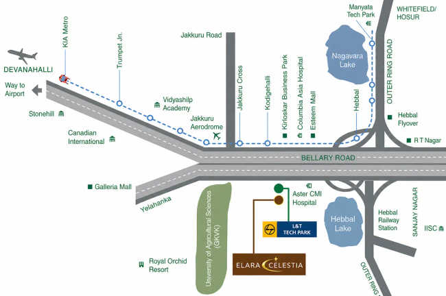 L & T Elara Celestia Hebbal - Location Map