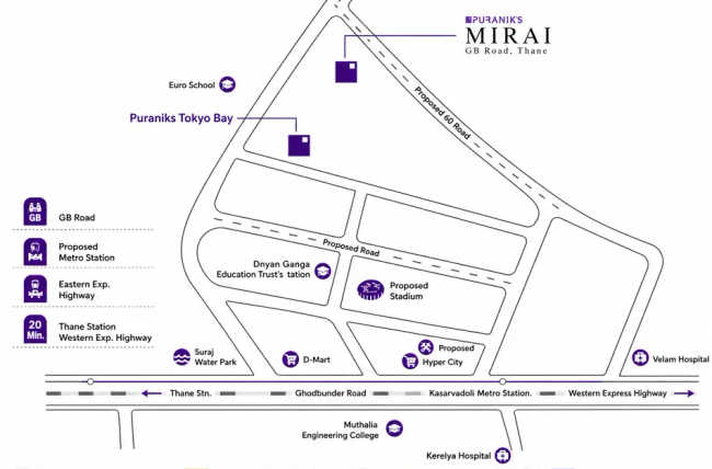 Puraniks Mirai Ghodbunder Road - Location Map