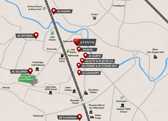 Krisala Aventis Tathawade - Location Map