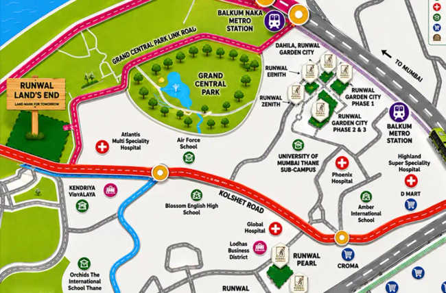 Runwal Lands End Kolshet Road - Location Map