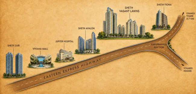 Sheth Vasant Lawns Majiwada - Location Map