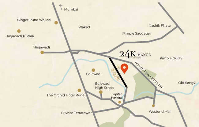 Kolte Patil 24K Manor Pimpri Chinchwad - Location Map