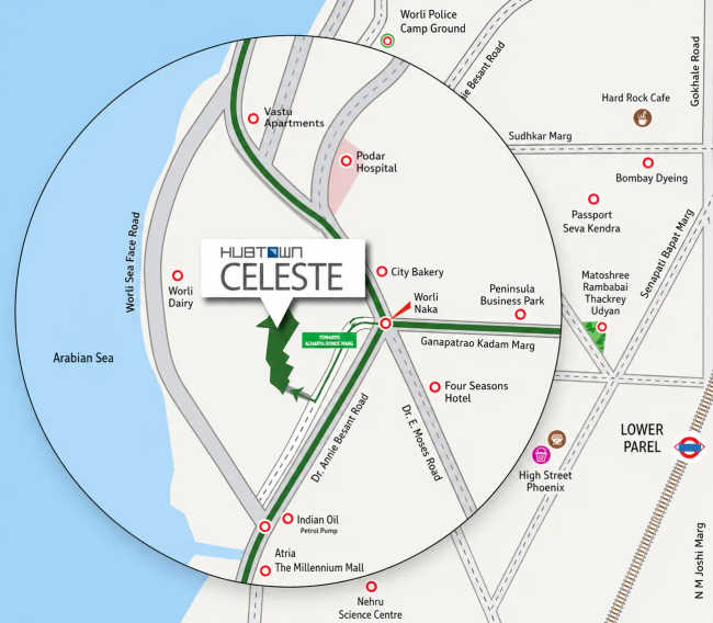 Hubtown Celeste Worli - Location Map
