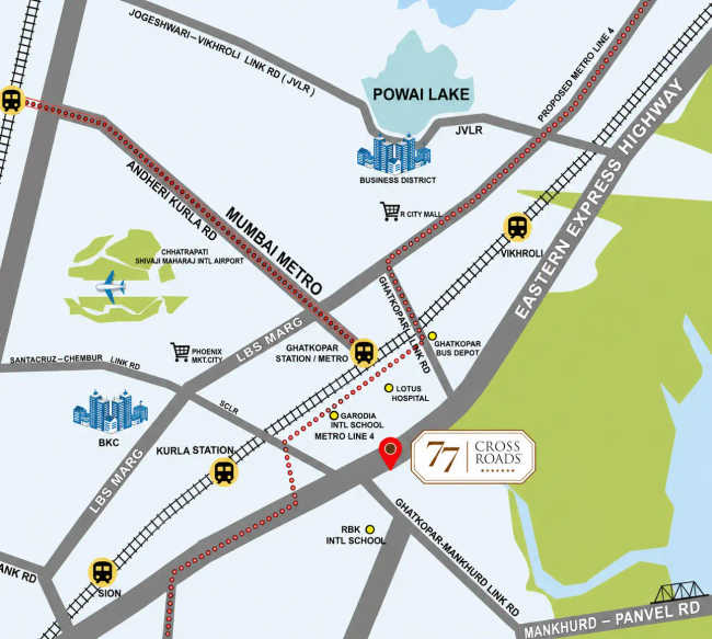 L & T 77 Crossroads Ghatkopar - Location Map