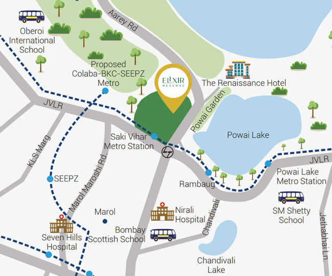 L & T Elixir Reserve Powai - Location Map