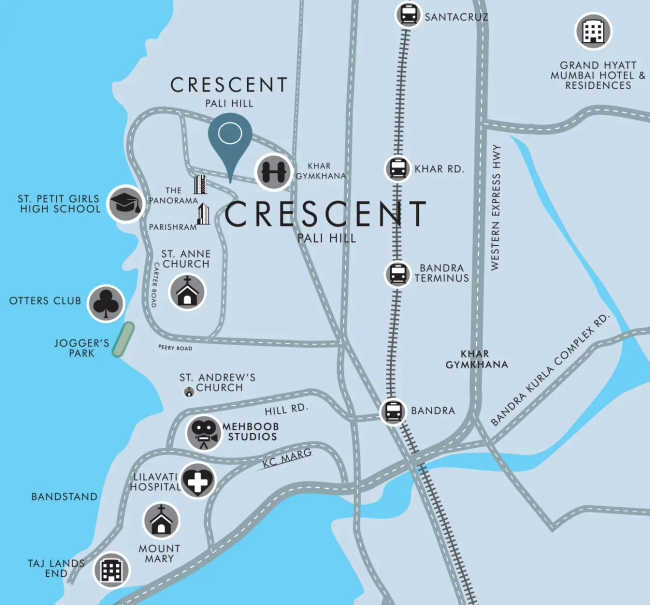 Rustomjee Crescent Bandra - Location Map