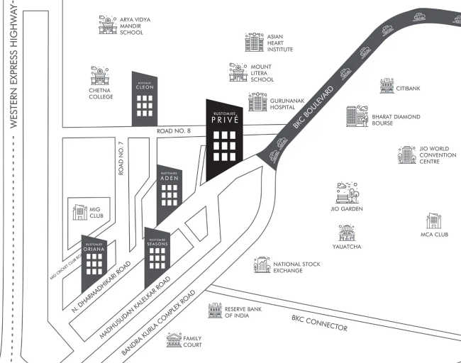 Rustomjee Prive Bandra - Location Map