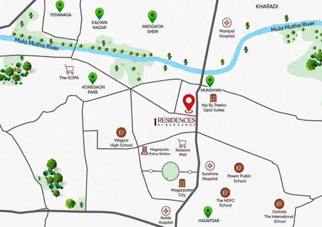 Mantra 1 Residences By Burgundy Magarpatta - Location Map