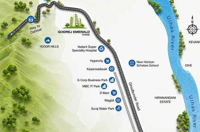 Godrej Emerald Ghodbunder Road - Location Map