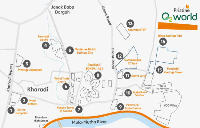 Pristine O2 World Kharadi - Location Map