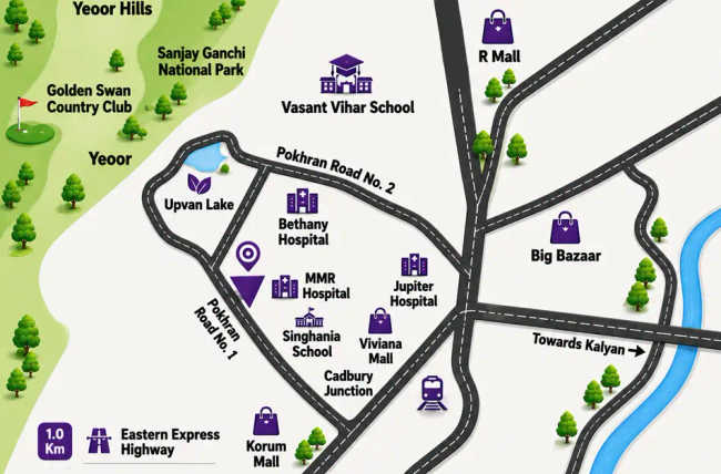 Puraniks Grand Central Pokhran Road 1 - Location Map