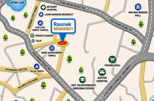 Raunak Residency Pokhran Road 1 - Location Map