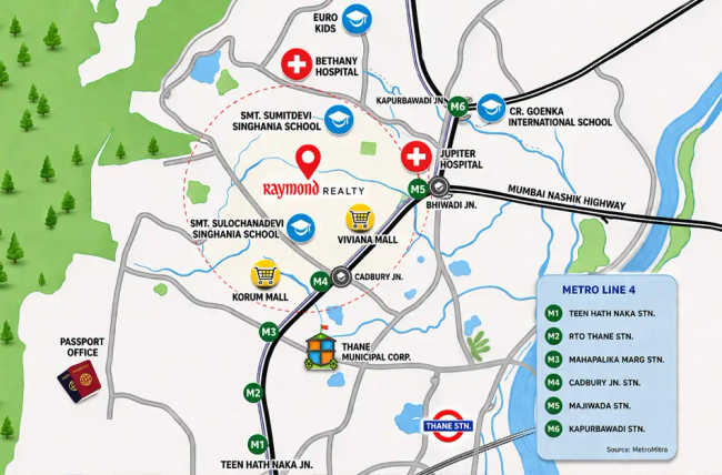 Raymond Realty Oasis Pokhran Road 1 - Location Map