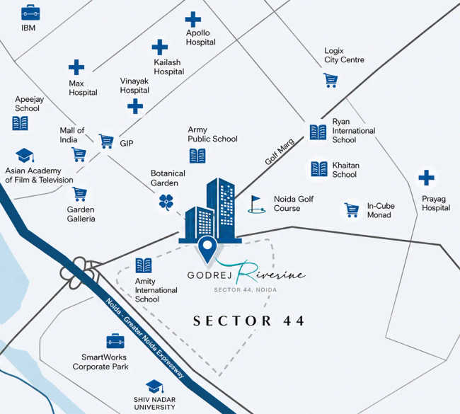 Godrej Riverine Sector 44 - Location Map