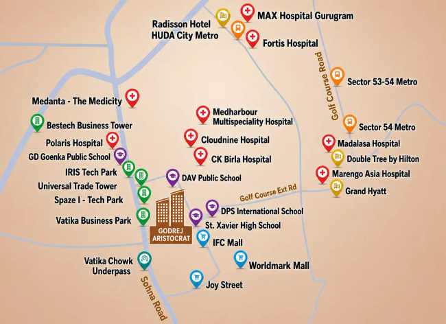 Godrej Aristocrat Sector 49 - Location Map
