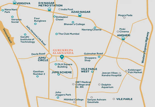 Gurukrupa Alaknanda Juhu - Location Map