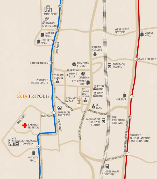 Ekta Tripolis Phase II Goregaon - Location Map