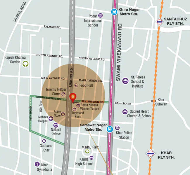 Platinum Avenue Khar - Location Map