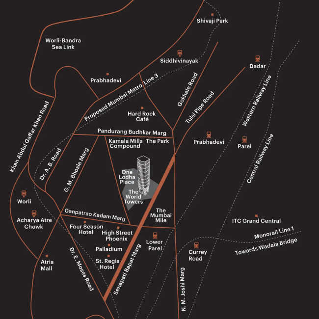 One Lodha Place Lower Parel - Location Map