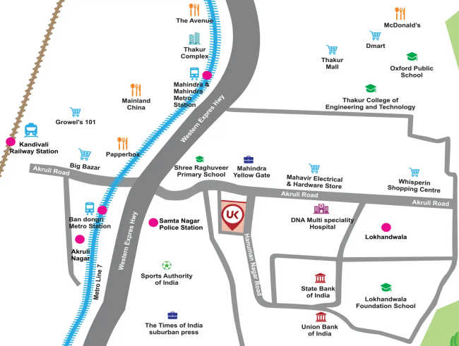 UK Luxecity Kandivali - Location Map