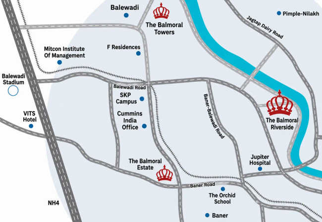 Kasturi Balmoral Towers Balewadi - Location Map