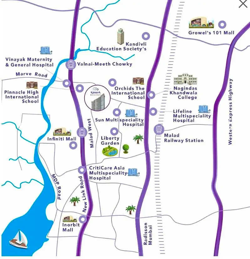 Ajmera Boulevard Malad - Location Map