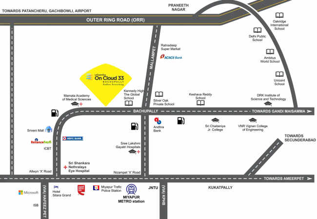 Urbanrise On Cloud 33 Bachupally - Location Map