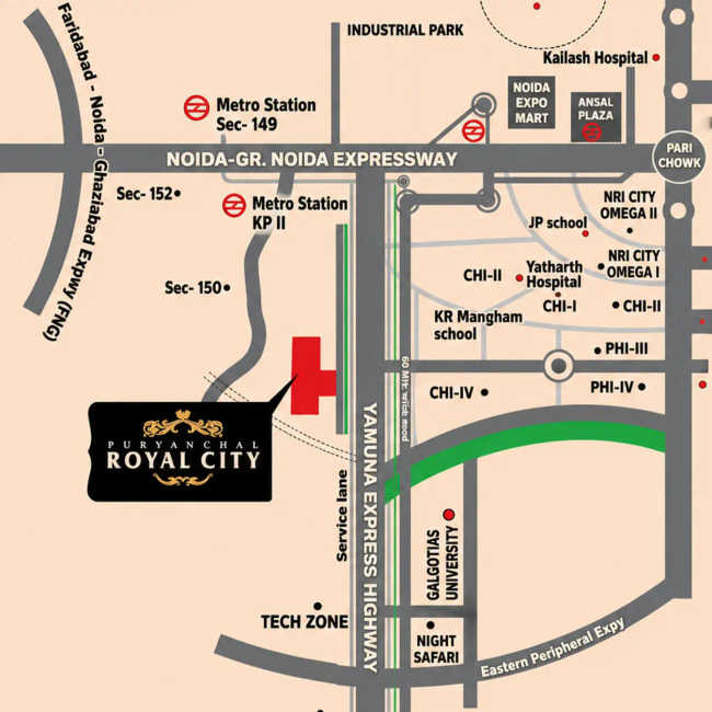 Purvanchal Royal City Sector CHI V Greater Noida - Location Map