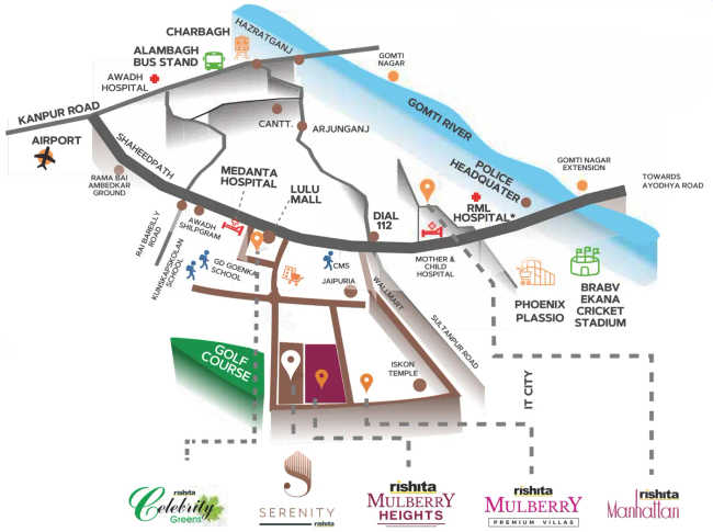 Rishita Mulberry Heights Sushant Golf City - Location Map