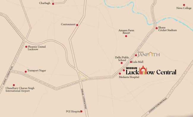 Migsun Lucknow Central Sushant Golf City - Location Map