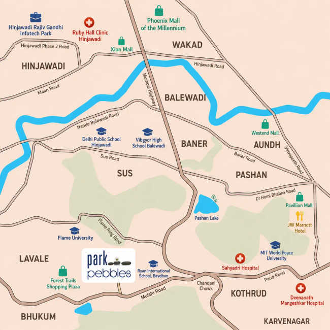 Pride Purple Park Pebbles Bhugaon - Location Map
