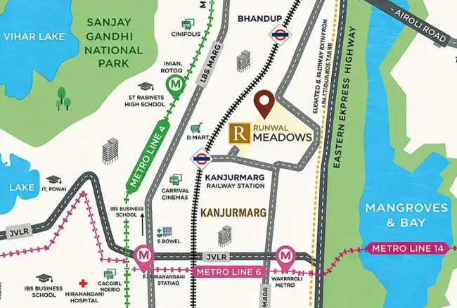 Runwal Meadows Kanjurmarg - Location Map