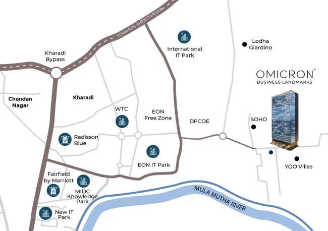Omicron Business Landmarks Kharadi - Location Map