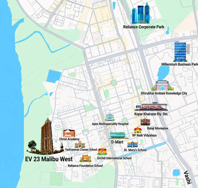 EV 23 Malibu West Kopar Khairane - Location Map