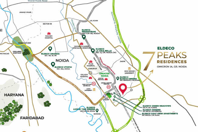 Eldeco 7 Peaks Residences Sector Omicron 1 A - Location Map