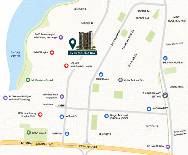 EV 10 Marina Bay Vashi - Location Map