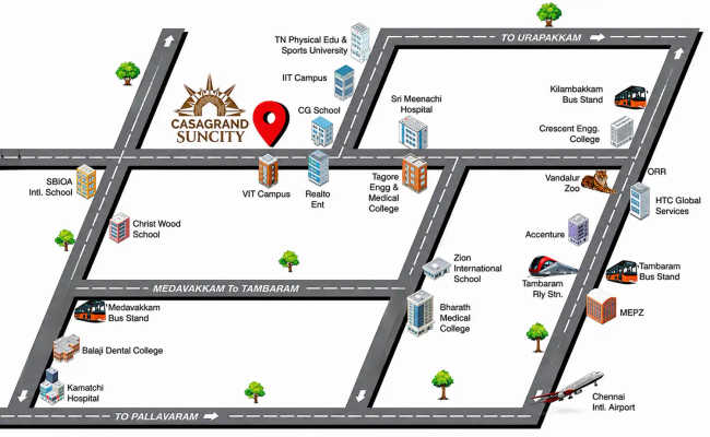 Casagrand Sun City Phase 2 Kelambakkam - Location Map